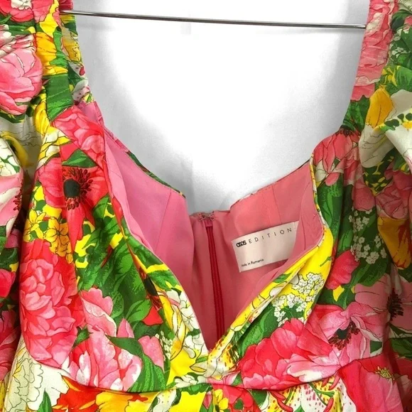 ASOS EDITION OFF SHOULDER MINI DRESS FLORAL PRINTS BALLOON SLEEVE BABYDOLL DRESS - Picture 13 of 17